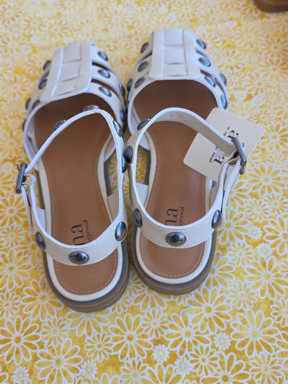 a.n.a White Studded Leather Slingback Sandals - Picture 3 of 4